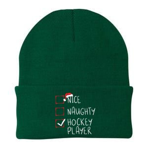 Nice Naughty Hockey Player List Christmas Santa Claus Knit Cap Winter Beanie