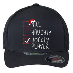 Nice Naughty Hockey Player List Christmas Santa Claus Flexfit Unipanel Trucker Cap