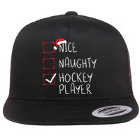 Nice Naughty Hockey Player List Christmas Santa Claus Flat Bill Trucker Hat