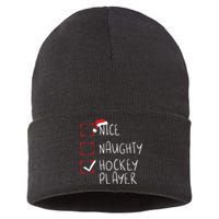 Nice Naughty Hockey Player List Christmas Santa Claus Sustainable Knit Beanie