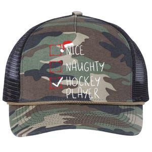 Nice Naughty Hockey Player List Christmas Santa Claus Retro Rope Trucker Hat Cap