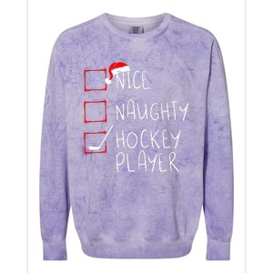 Nice Naughty Hockey Player List Christmas Santa Claus  Colorblast Crewneck Sweatshirt