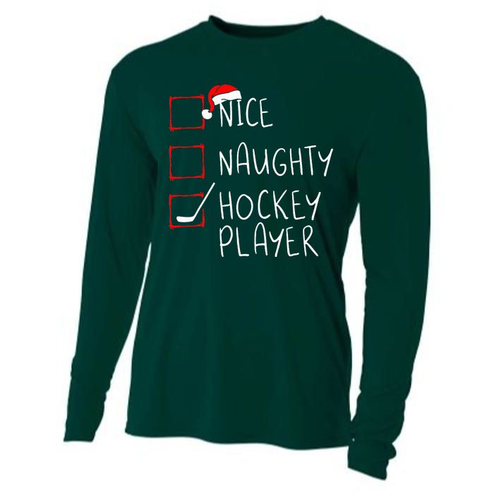 Nice Naughty Hockey Player List Christmas Santa Claus  Cooling Performance Long Sleeve Crew