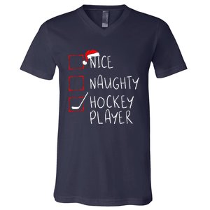 Nice Naughty Hockey Player List Christmas Santa Claus  V-Neck T-Shirt