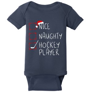 Nice Naughty Hockey Player List Christmas Santa Claus  Baby Bodysuit