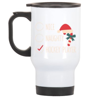 Nice Naughty Hockey Player Christmas Santa Claus Coach Fan Cool Gift Stainless Steel Travel Mug