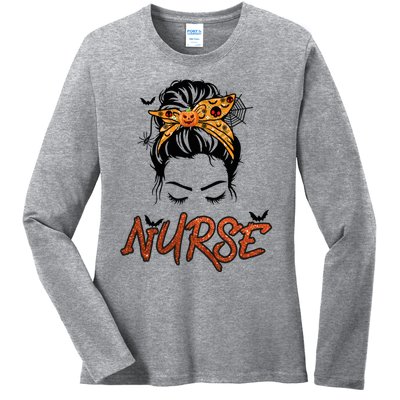 Nurse Nursing Halloween Messy Bun Halloween Nurse Gift Ladies Long Sleeve Shirt