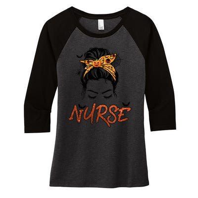 Nurse Nursing Halloween Messy Bun Halloween Nurse Gift Women's Tri-Blend 3/4-Sleeve Raglan Shirt