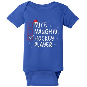 Nice Naughty Hockey Player Christmas Funny Xmas Santa Hat Gift Baby Bodysuit