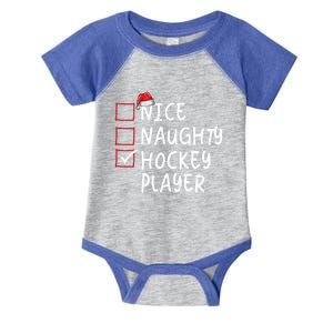 Nice Naughty Hockey Player Christmas Funny Xmas Santa Hat Gift Infant Baby Jersey Bodysuit