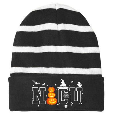 NICU Nurse Halloween Hospital Party Funny Nursing Students Striped Beanie with Solid Band