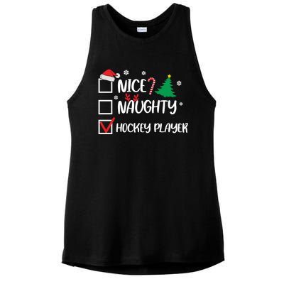 Nice Naughty Hockey Player Christmas List Santa Gift Ladies PosiCharge Tri-Blend Wicking Tank