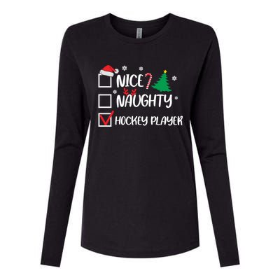 Nice Naughty Hockey Player Christmas List Santa Gift Womens Cotton Relaxed Long Sleeve T-Shirt