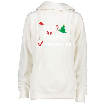 Nice Naughty Hockey Player Christmas List Santa Gift Womens Funnel Neck Pullover Hood