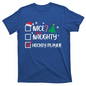 Nice Naughty Hockey Player Christmas List Santa Gift T-Shirt