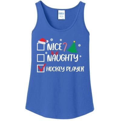 Nice Naughty Hockey Player Christmas List Santa Gift Ladies Essential Tank