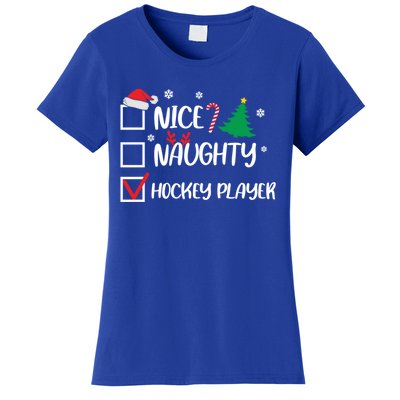 Nice Naughty Hockey Player Christmas List Santa Gift Women's T-Shirt