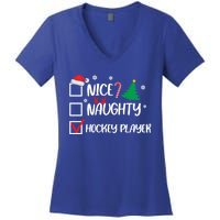 Nice Naughty Hockey Player Christmas List Santa Gift Women's V-Neck T-Shirt