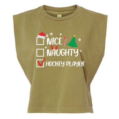 Nice Naughty Hockey Player Christmas List Santa Gift Garment-Dyed Women's Muscle Tee