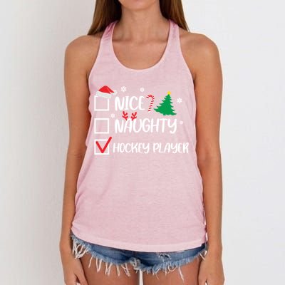 Nice Naughty Hockey Player Christmas List Santa Gift Women's Knotted Racerback Tank