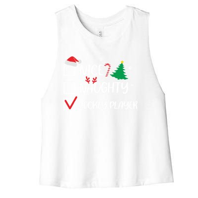 Nice Naughty Hockey Player Christmas List Santa Gift Women's Racerback Cropped Tank