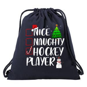 Nice Naughty Hockey Player Christmas Matching Top Gift Drawstring Bag