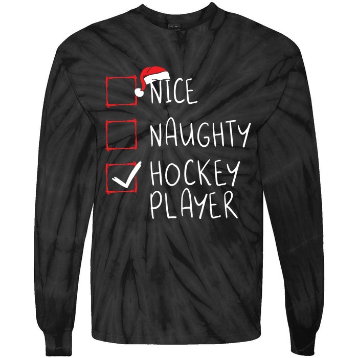 Nice Naughty Hockey Player List Christmas Santa Claus Tie-Dye Long Sleeve Shirt