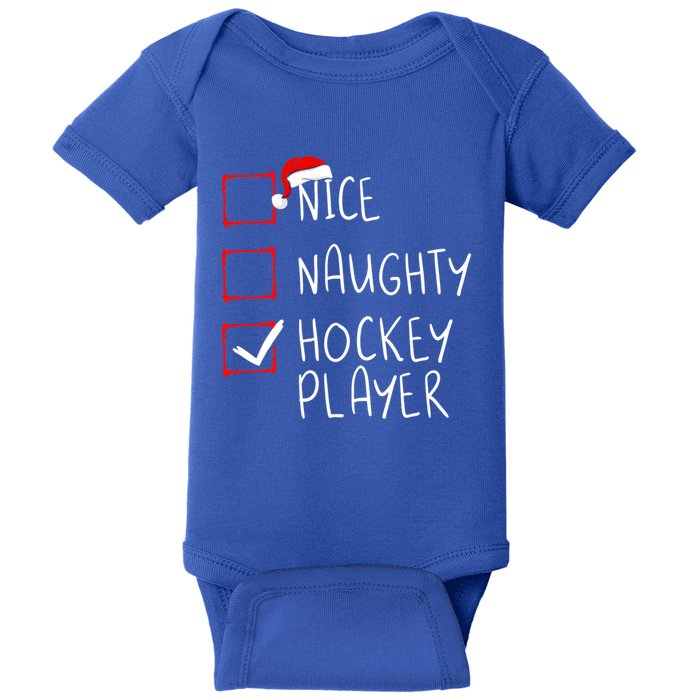 Nice Naughty Hockey Player List Christmas Santa Claus Cute Gift Baby Bodysuit