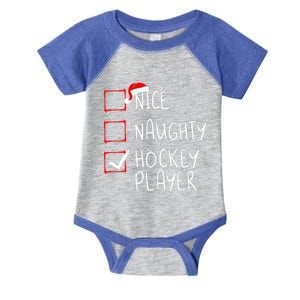 Nice Naughty Hockey Player List Christmas Santa Claus Cute Gift Infant Baby Jersey Bodysuit