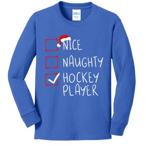 Nice Naughty Hockey Player List Christmas Santa Claus Cute Gift Kids Long Sleeve Shirt