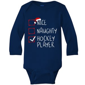 Nice Naughty Hockey Player List Christmas Santa Claus Cute Gift Baby Long Sleeve Bodysuit