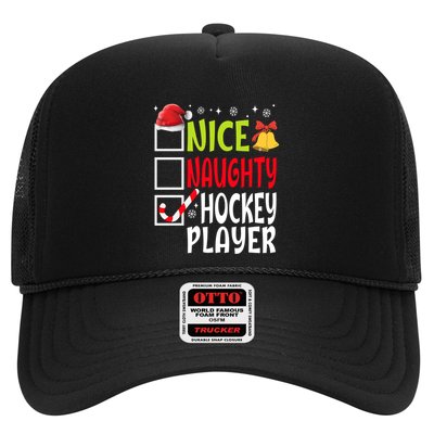 Nice Naughty Hockey Player Funny Christmas List Family Group Gift Trucker Hat