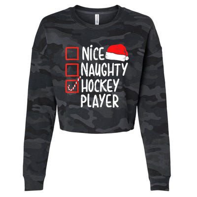 Nice Naughty Hockey Player Christmas Funny Xmas Santa Hat Gift Cropped Pullover Crew