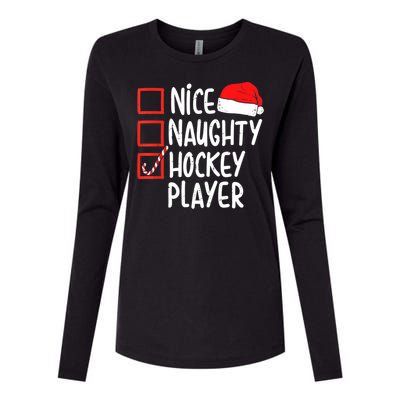 Nice Naughty Hockey Player Christmas Funny Xmas Santa Hat Gift Womens Cotton Relaxed Long Sleeve T-Shirt