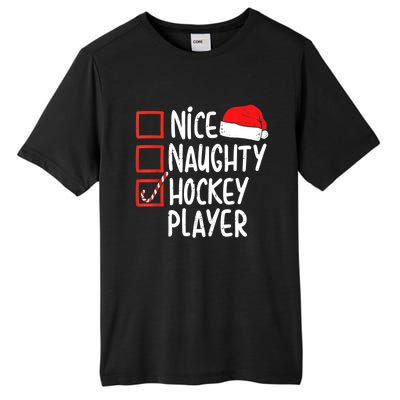 Nice Naughty Hockey Player Christmas Funny Xmas Santa Hat Gift Tall Fusion ChromaSoft Performance T-Shirt