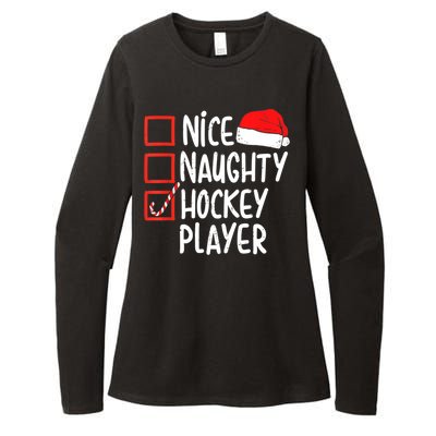 Nice Naughty Hockey Player Christmas Funny Xmas Santa Hat Gift Womens CVC Long Sleeve Shirt