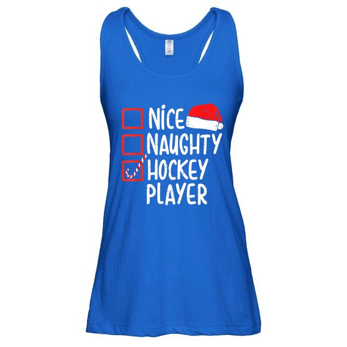 Nice Naughty Hockey Player Christmas Funny Xmas Santa Hat Gift Ladies Essential Flowy Tank