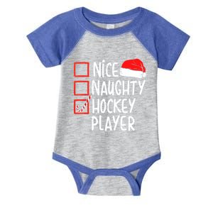 Nice Naughty Hockey Player Christmas Funny Xmas Santa Hat Gift Infant Baby Jersey Bodysuit