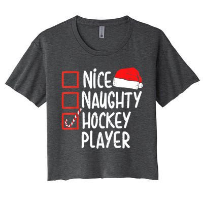 Nice Naughty Hockey Player Christmas Funny Xmas Santa Hat Gift Women's Crop Top Tee