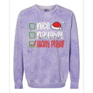 Nice Naughty Hockey Player Holiday Xmas 2023 Funny Christmas Gift Colorblast Crewneck Sweatshirt