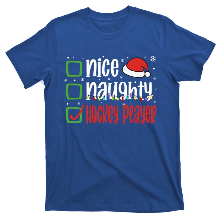 Nice Naughty Hockey Player Holiday Xmas 2023 Funny Christmas Gift T-Shirt