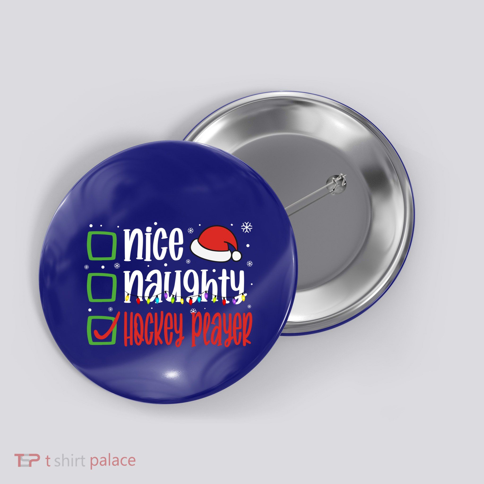 Nice Naughty Hockey Player Holiday Xmas 2023 Funny Christmas Gift Button