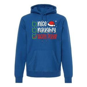 Nice Naughty Hockey Player Holiday Xmas 2023 Funny Christmas Gift Premium Hoodie