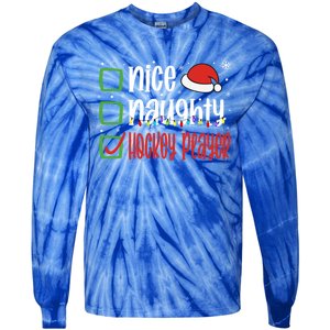 Nice Naughty Hockey Player Holiday Xmas 2023 Funny Christmas Gift Tie-Dye Long Sleeve Shirt