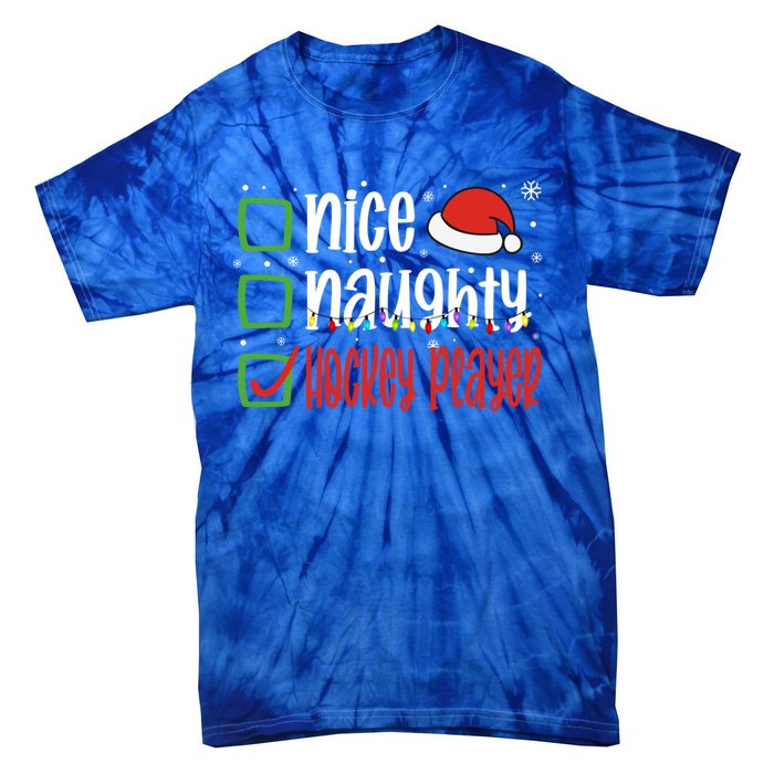 Nice Naughty Hockey Player Holiday Xmas 2023 Funny Christmas Gift Tie-Dye T-Shirt