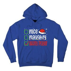 Nice Naughty Hockey Player Holiday Xmas 2023 Funny Christmas Gift Tall Hoodie