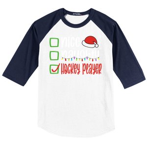 Nice Naughty Hockey Player Holiday Xmas 2023 Funny Christmas Gift Baseball Sleeve Shirt