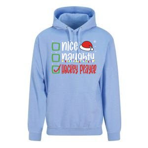 Nice Naughty Hockey Player Holiday Xmas 2023 Funny Christmas Gift Unisex Surf Hoodie