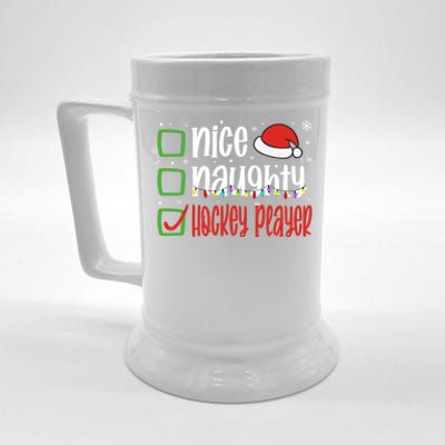 Nice Naughty Hockey Player Holiday Xmas 2023 Funny Christmas Gift Beer Stein