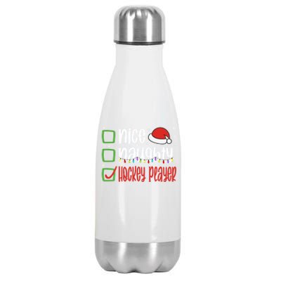 Nice Naughty Hockey Player Holiday Xmas 2023 Funny Christmas Gift Stainless Steel Insulated Water Bottle